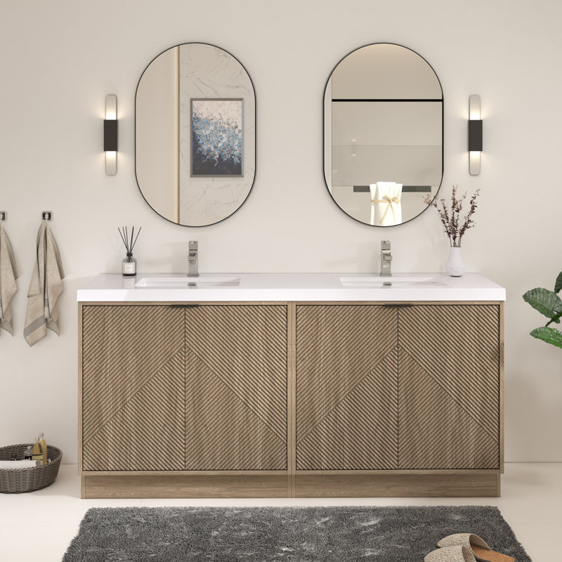Monterey 70.8" Freestanding Bathroom Vanity with Reinforced Acrylic DOUBLE Sink, Light Brown, 72"