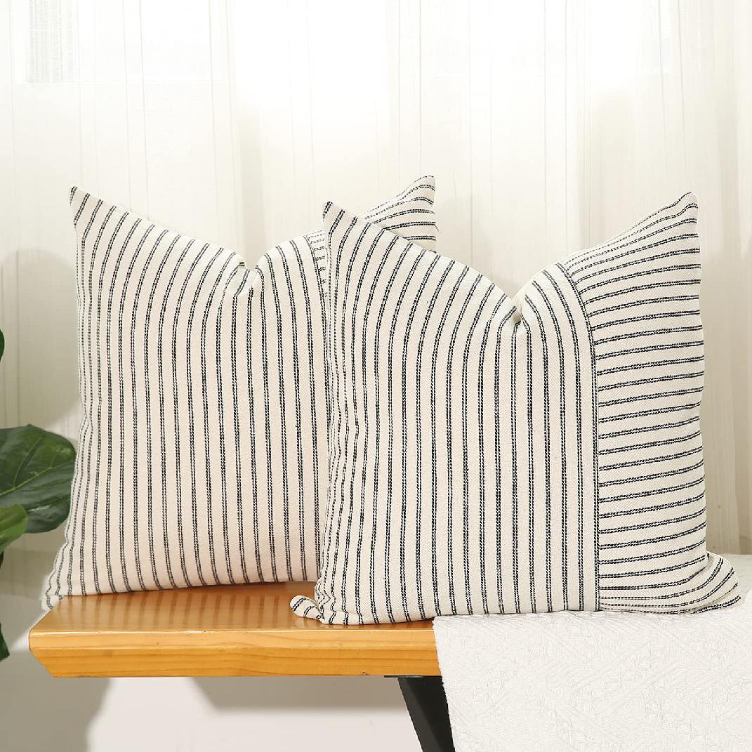 Throw Pillow Covers 26x26 - Decorative Pillows for Couch Set of 2 Rustic  Linen Striped Cushion Cover Soft Large Pillowcase for Bedding Decor, Sofa