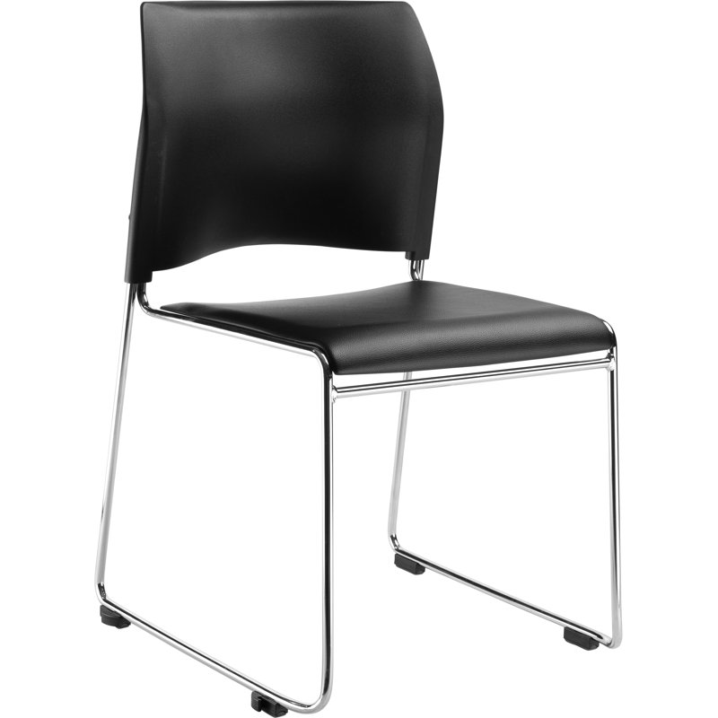 Black Vinyl and Metal Armless Stackable Chair