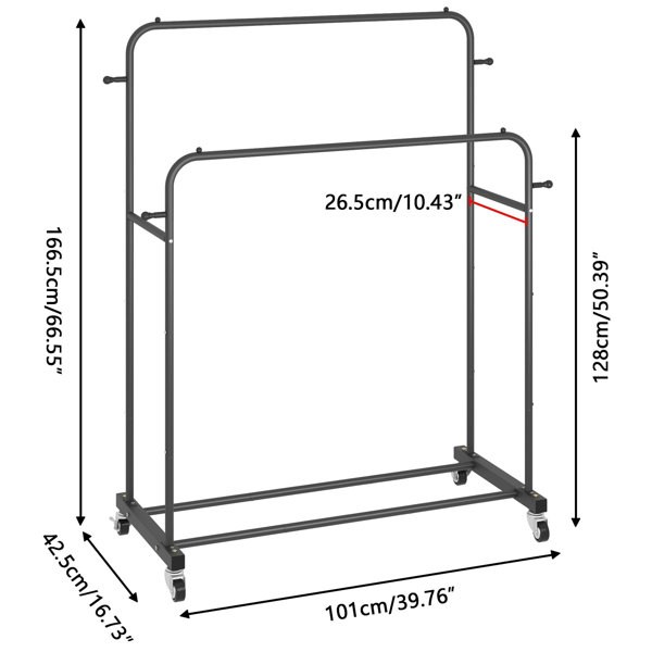 Rebrilliant Double Rods Garment Rack With Wheels, Clothing Rack For ...