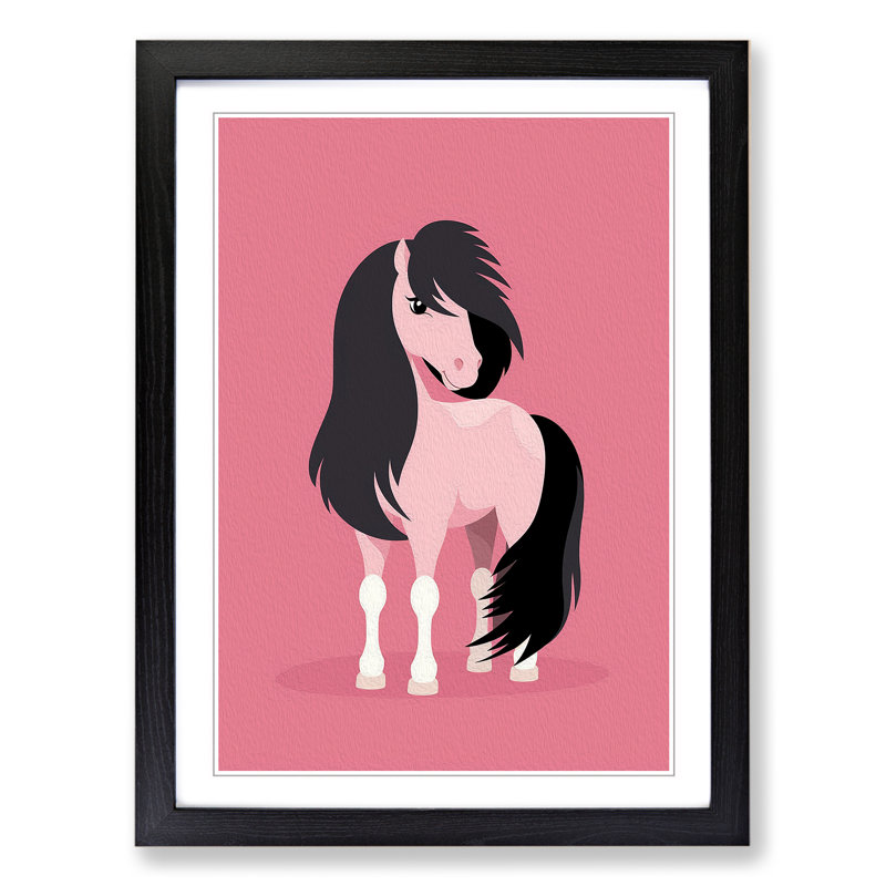 Pony Minimalism - Single Picture Frame Print on Wood, Black Framed, 46cm H x 34cm W x 2cm D
