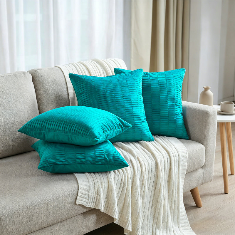 Velvet Pleated Throw Pillow Cover, Storm Blue