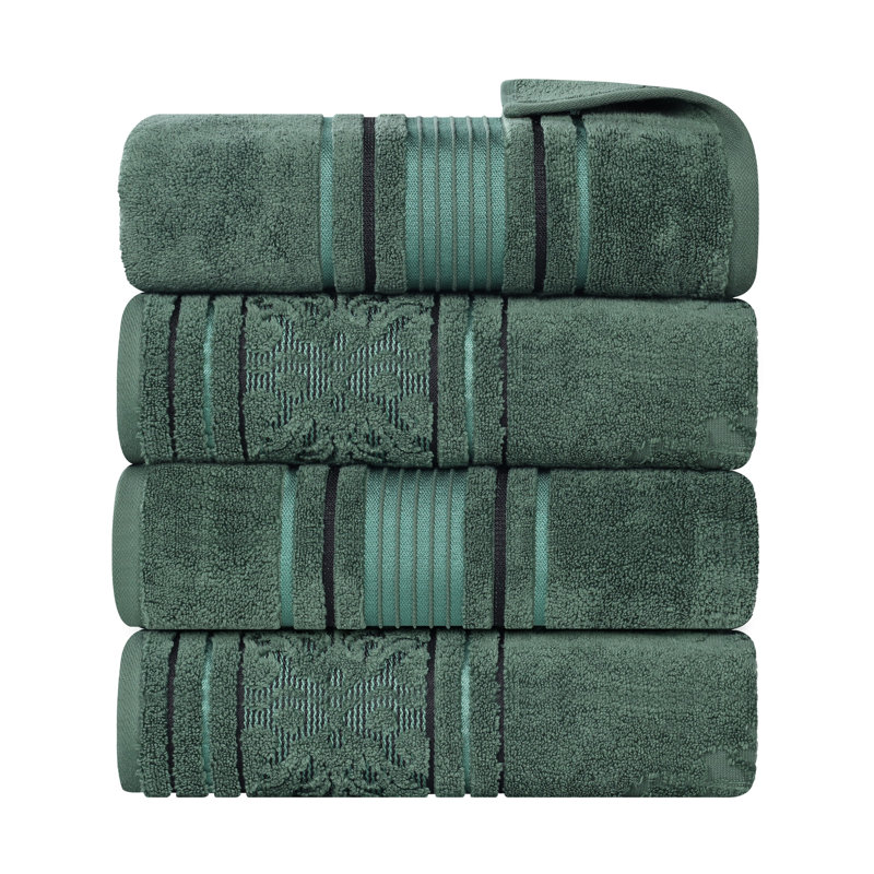 Ensemble de serviettes en coton uni et jacquard Sadie Zero Twist, Ensemble de serviettes de bain - 4 pièces, À rayures