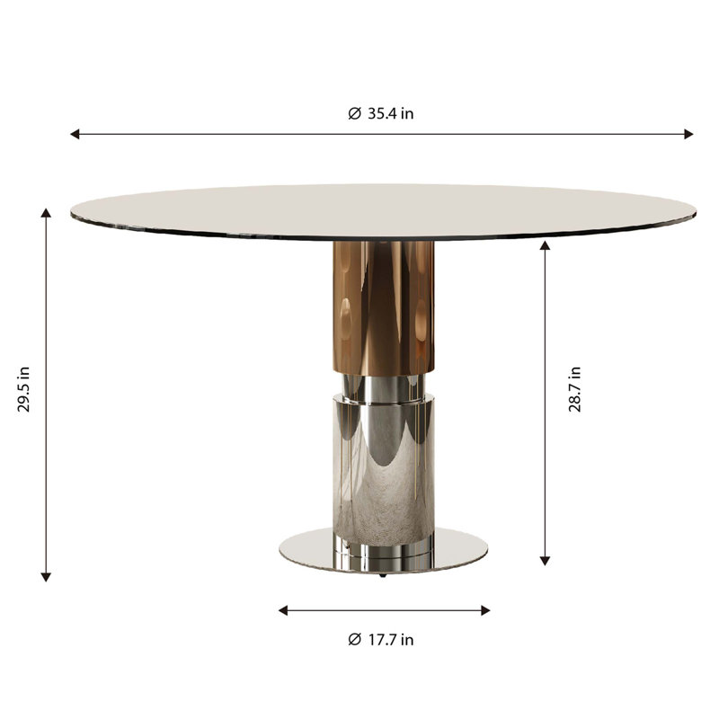 Table de salle à manger ronde moderne en verre avec plateau trempé et base en acier inoxydable