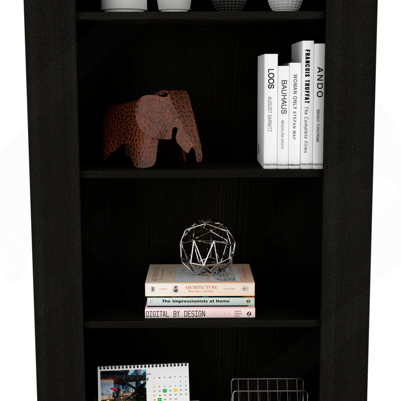 Bibliothèque avec design vertical et 5 tablettes de rangement, noir