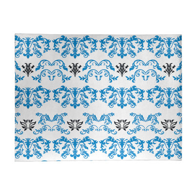Tapis damassé blanc / bleu