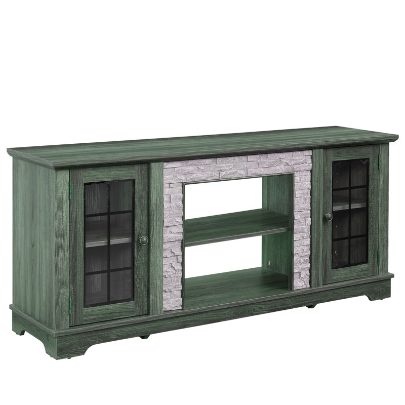 Meuble télé pour téléviseur de 65 po ou moins, Vert,  H 26,06 po x l 58,3 po x P 15,4 po