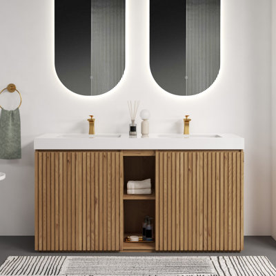 Meuble-lavabo double 60 po avec lavabo en quartz blanc