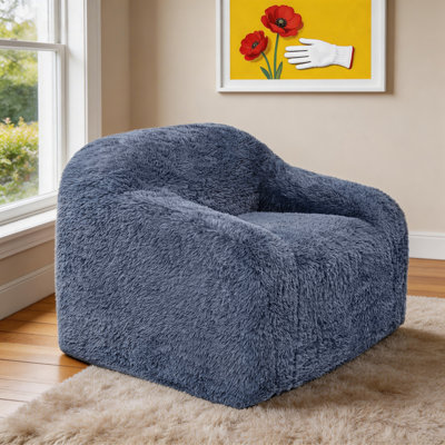 Single Cloud Arm Chair Faux Fur, Boneless Couch With Memory Foam Compression Arm Chair In A Box For Living Room, Bedroom Or Small Apartment