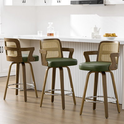 26.77" Upholstered Cane Back Counter & Bar Stool With Armrest