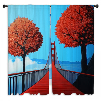 Bridge Window Curtains  Architecture Industrial Drapes - 2 Panels