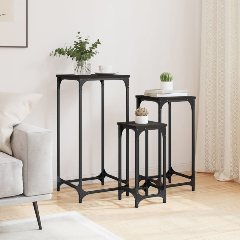 vidaXL Nesting Side Tables End Table Living Room Set of 3 Engineered Wood, Black