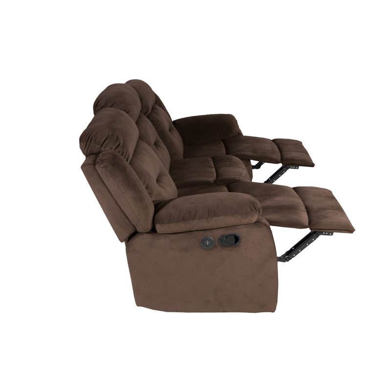 Canapé moderne manuel 1Pc avec accoudoirs rembourrés et capitonnés à l'horizontale, port USB, finition chocolat, mobilier de salon principal