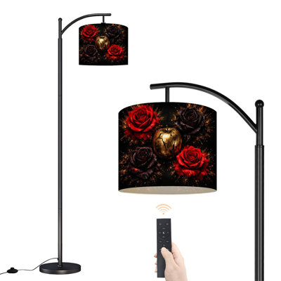 Lampe sur pied en arc foncé gothique doré, rouge, noir, roses, fantaisie, lampes sur pied avec télécommande, abat-jour réglables, grandes lampes debout pour la lecture, salon, bureau