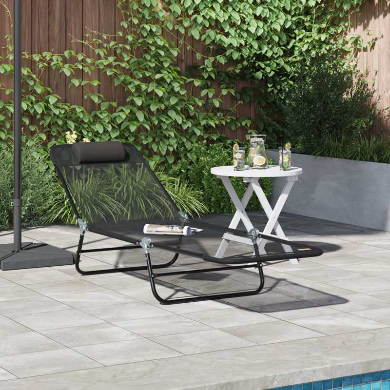 vidaXL Folding Sun Lounger Folding Textilene Outdoor Chair Garden Recliner, Black
