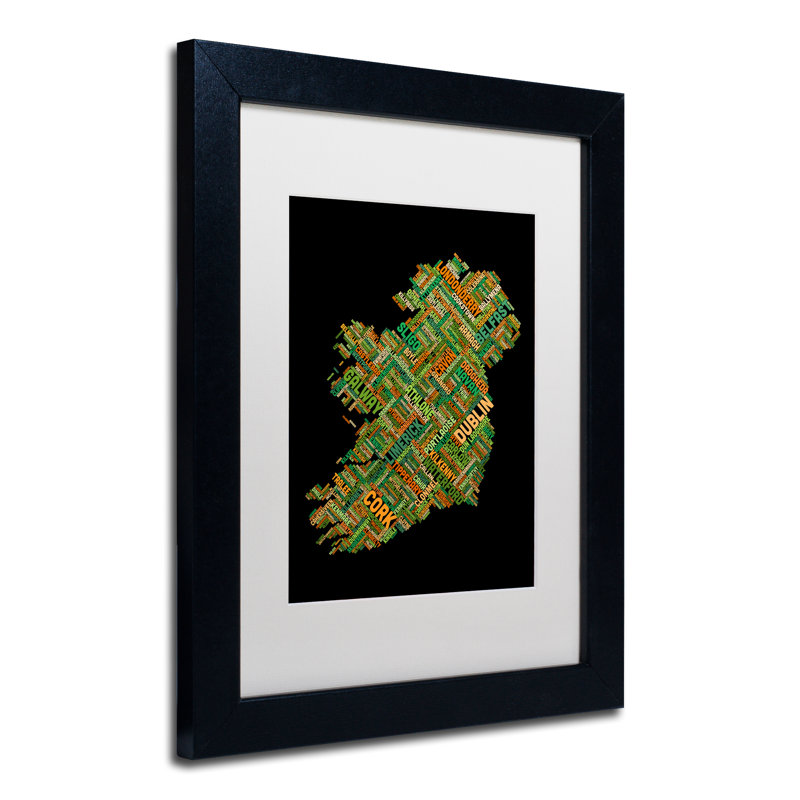« ireland city text map », impression encadrée, H 14 po x l 11 po x P 0,5 po, Blanc, Cadre argenté