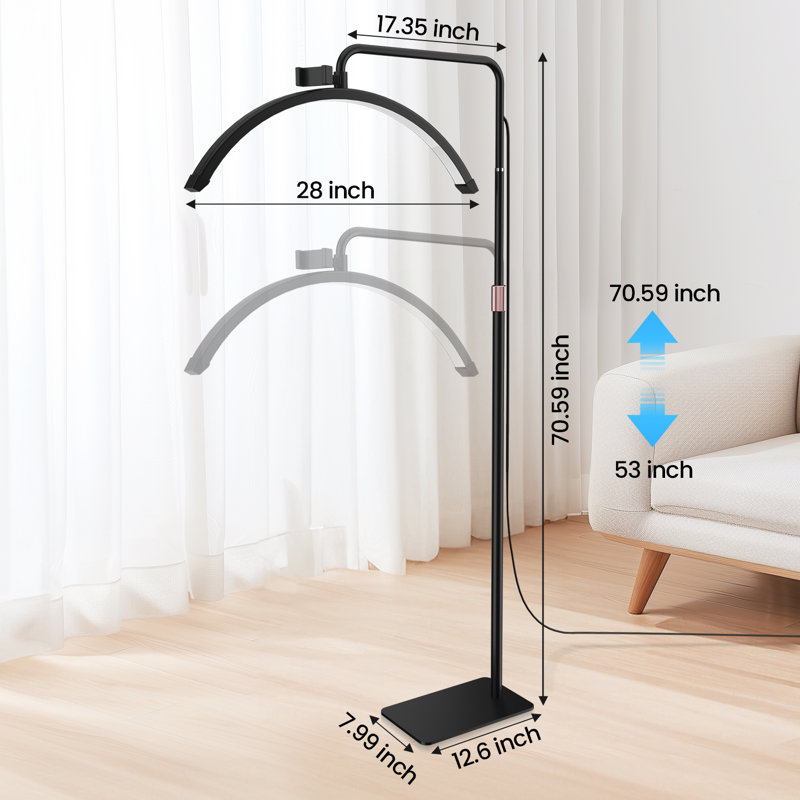 Half Moon Lash Light Led Floor Lamp For Eyelash Extension, Black