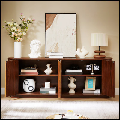 Meuble télé en bois à motif d'ondes avec rangement Wave