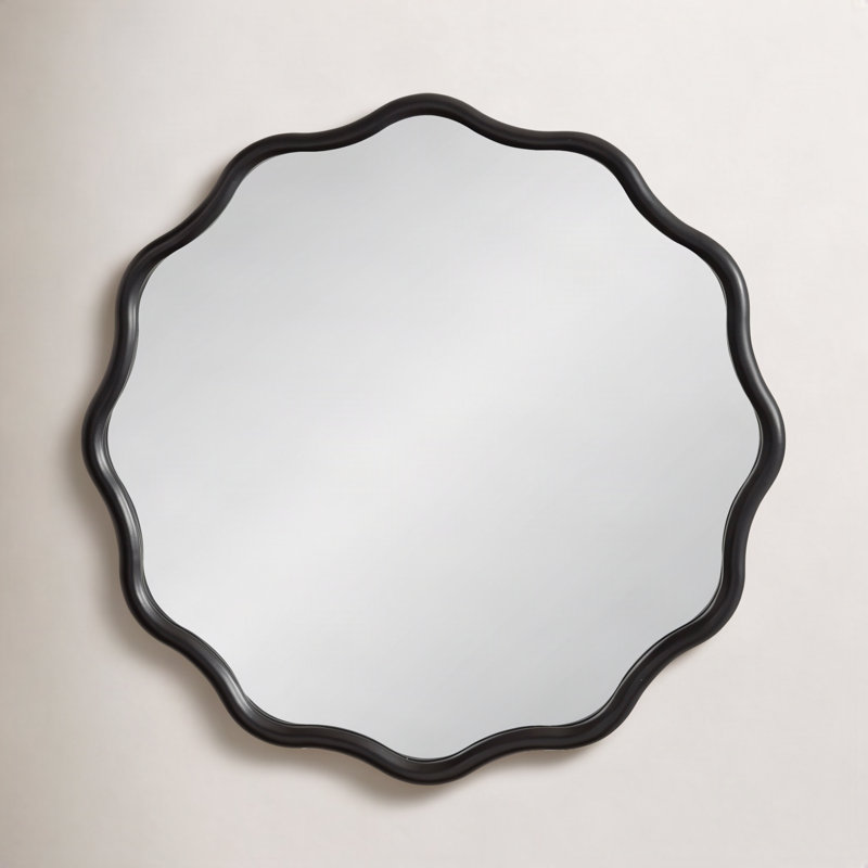 Solid Wood Scalloped Mirror, 30" x 30", Black