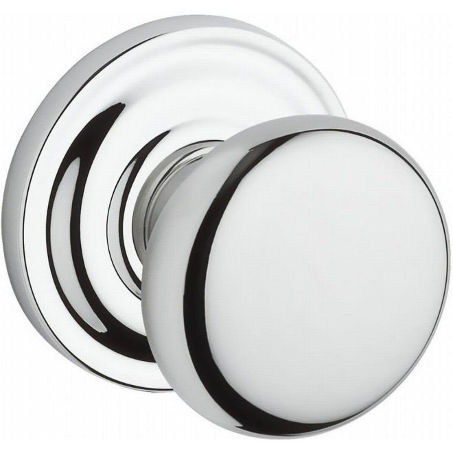 Round Privacy Door Knob with Traditional Round Rose, Polished Chrome