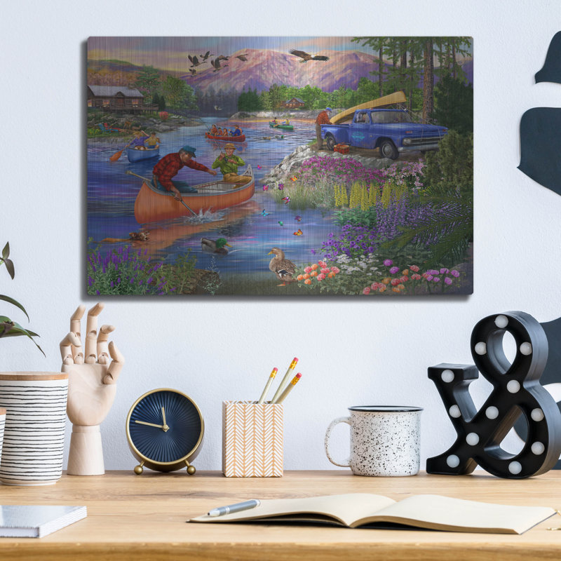 «The Canoe Crowd» par Bigelow, illustrations en métal, H 12 po x l 16 po