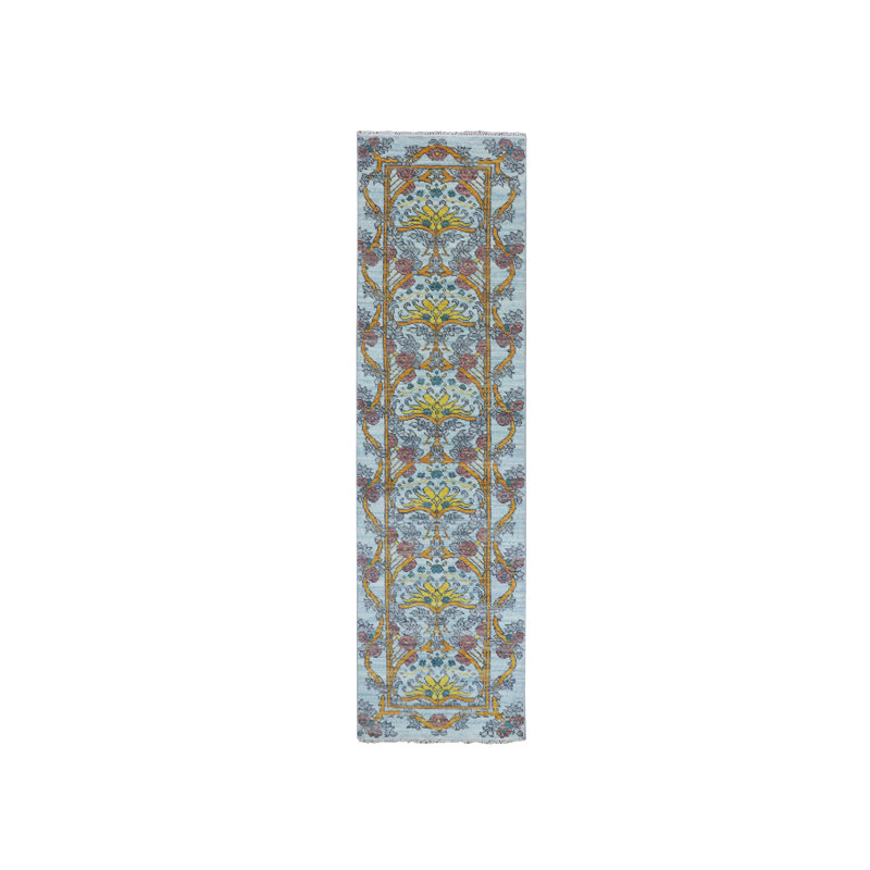 Tapis de couloir bleu en laine pure noué à la main 2 pi 8 po x 9 pi 5 po B3152FAD11F0421D9073C4B5C1A9F13E