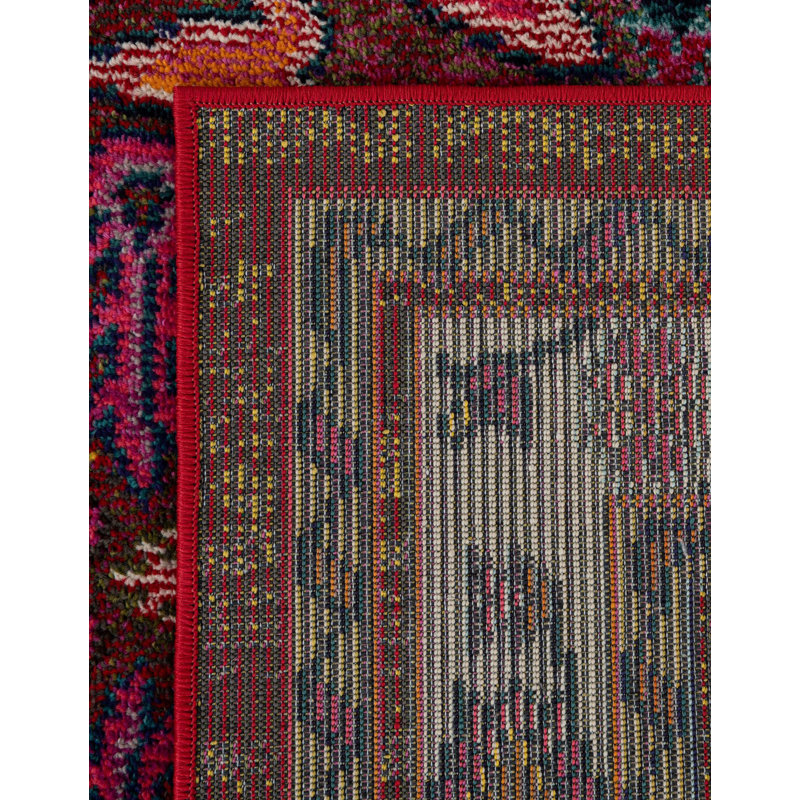 Eddins Floral Burgundy/Blue Area Rug, Square 8'