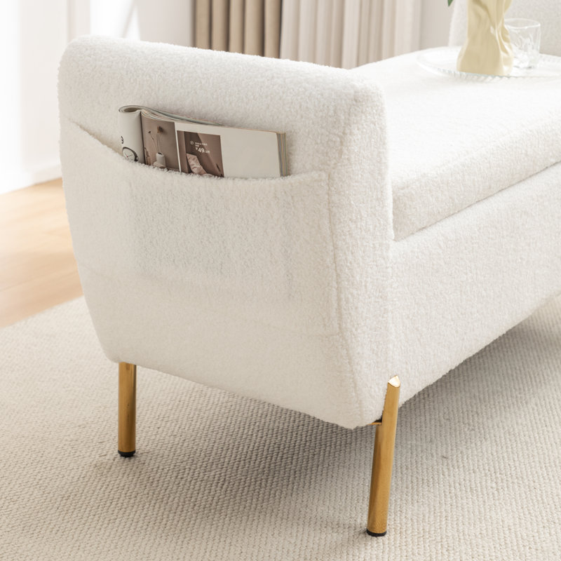 Banc de rangement rembourré Leaysia, Blanc
