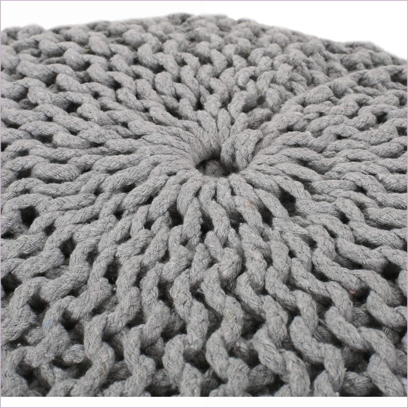 Pouf rond en coton Yuny - 20 x 20 x 14 pouces | Coton | Rond, Gris