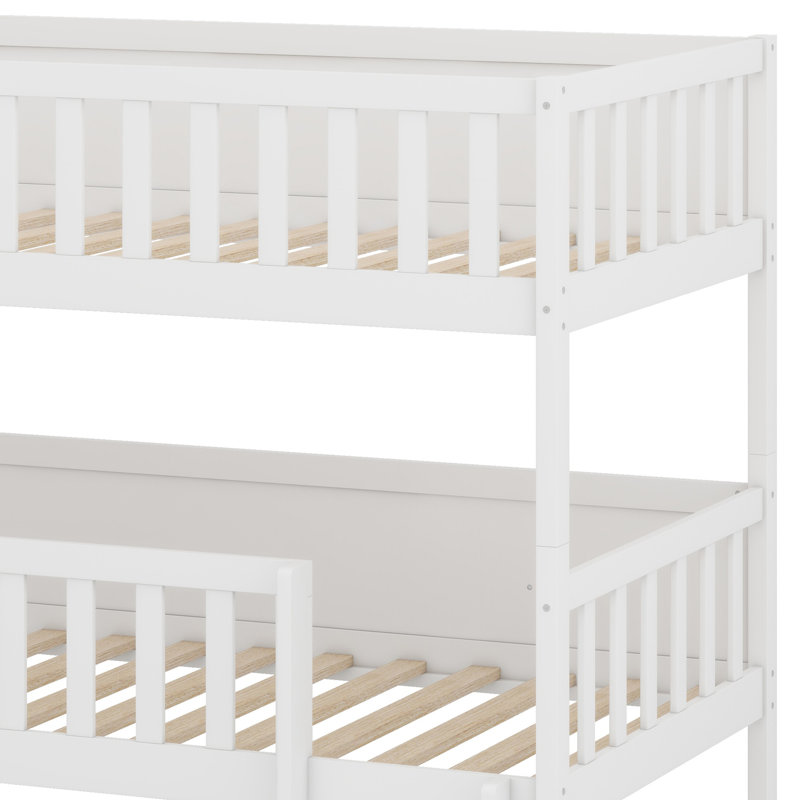 Triple Wood Bunk Bed, With Ladders, Guardrails Detachable Bunk Bed, White