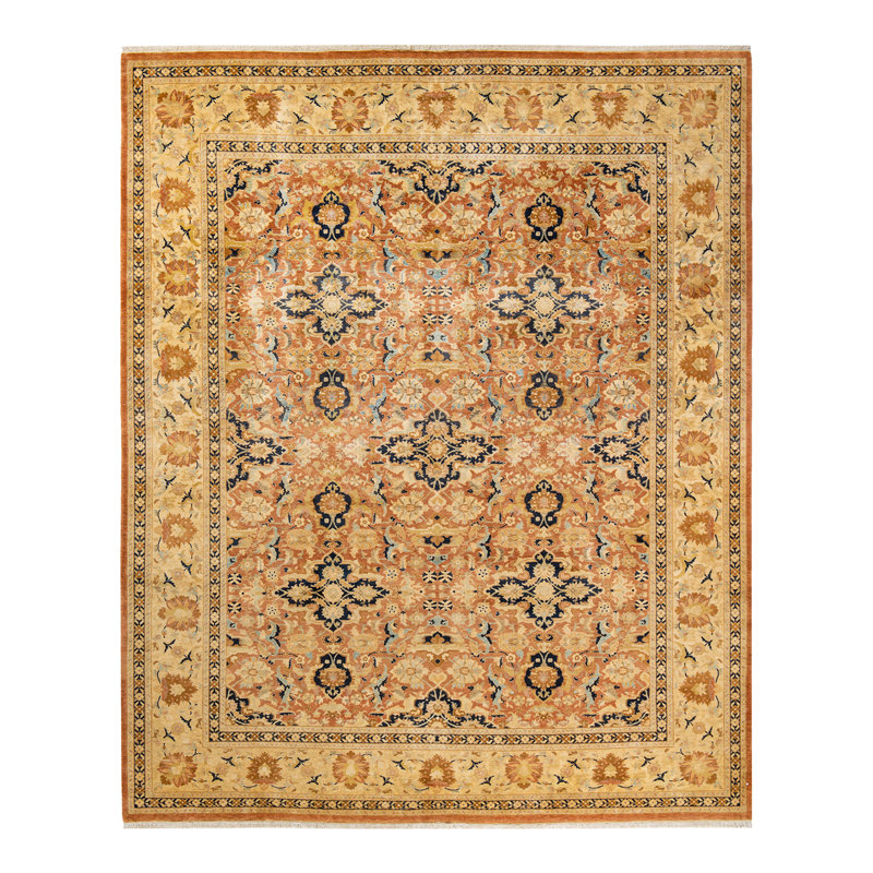Tapis brun / beige noué à la main de conception unique 8 pi 1 po x 9 pi 10 po Keenan