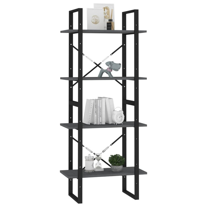 Bibliothèque vidaXL Bibliothèque en bois de pin massif et métal, H 55,1 po x l 23,6 po x P 11,8 po, Gris