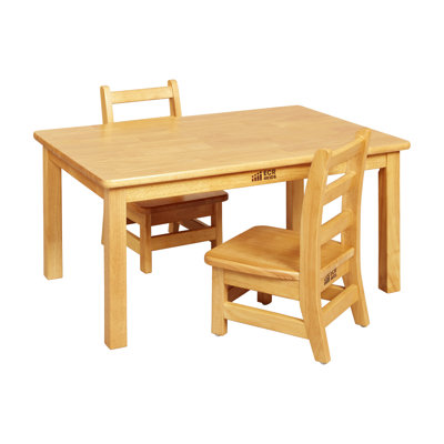 ECR4Kids 24in x 36in Rectangular Hardwood Table with 16in Legs and 8in Chairs, Seating Set, 3-Piece