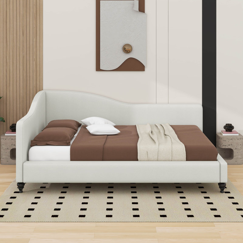 L-Shaped Linen Daybed, Beige, Full / Double