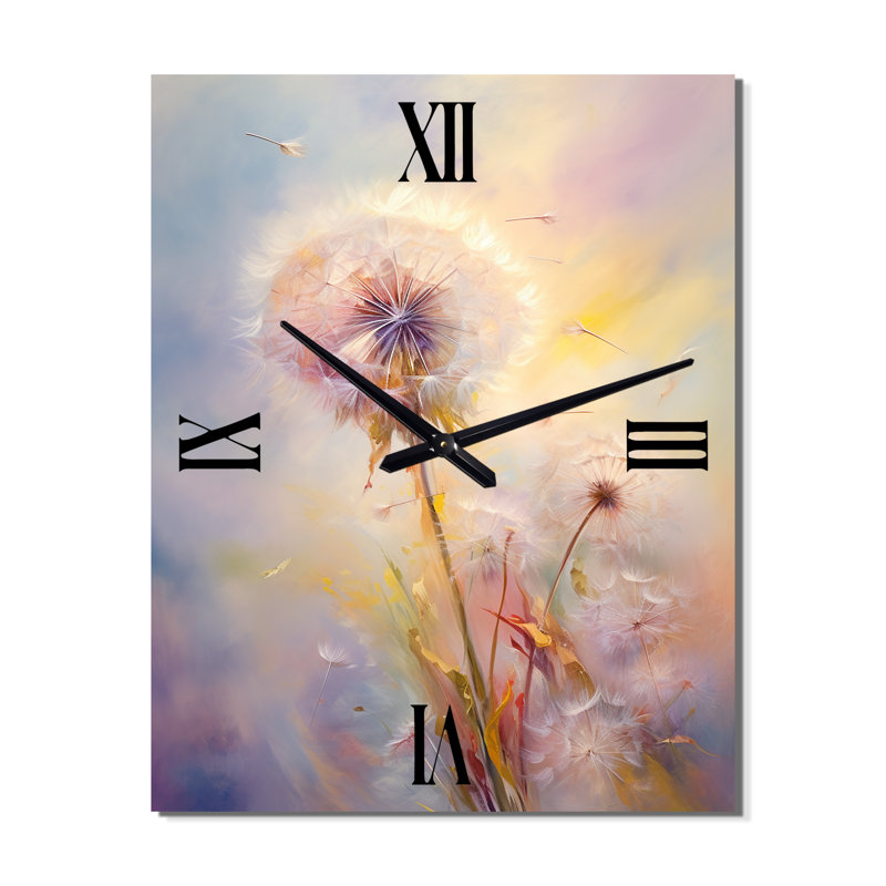 Horloge murale mauve à motif romantique pissenlit romantique III, Grand