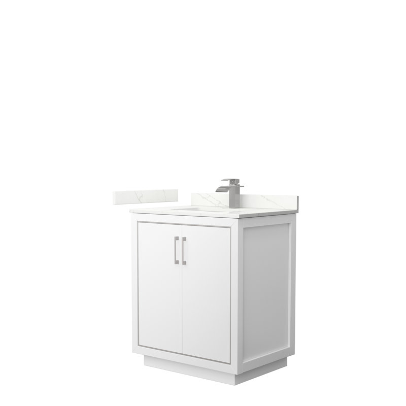 Meuble-lavabo sur pied simple 30 po avec comptoir en quartz, Blanc, Noir mat, Quartz Giotto