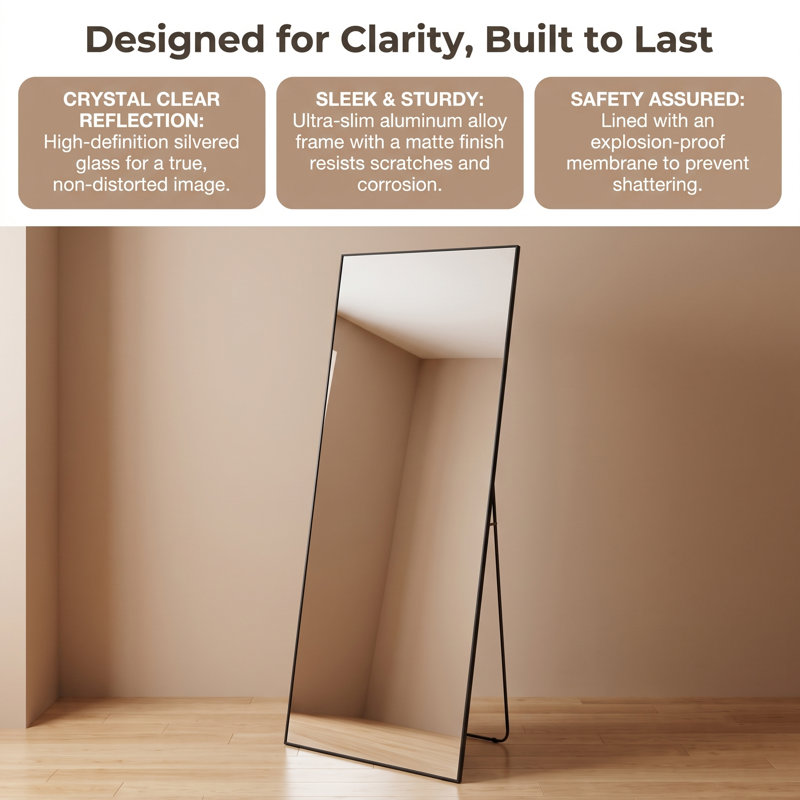 Miroir de plancher pleine longueur en aluminium, Noir