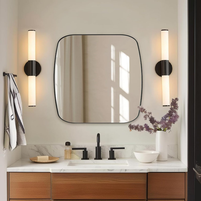 Miroir de salle de bain ovale moderne | Cadre en acier inoxydable, Noir mat, 24" x 24"