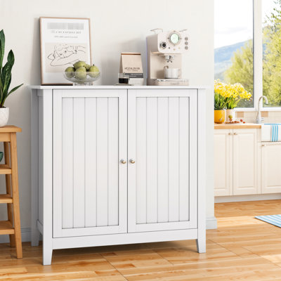 White Double Door Storage Cabinet, Silver , Mid - Century Modern Structure, Spacious Interior Freestanding, Flavor, Stable, Dining Room