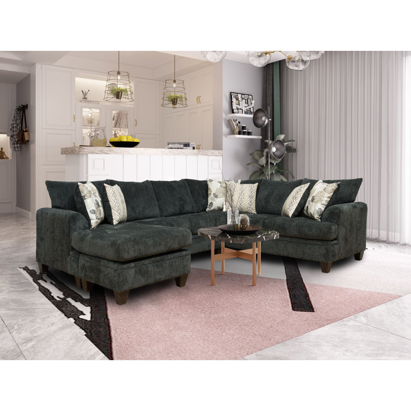 Canapé modulaire en chenille, Accoudoir à droite (vu de face), Chenille gris charbon