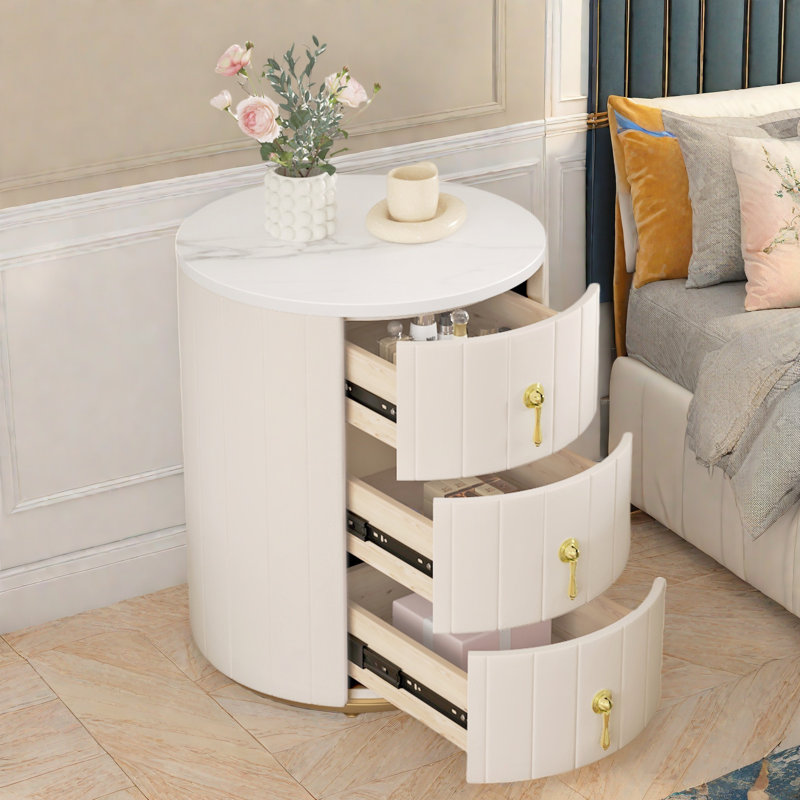 Table de chevet rembourrée à 3 tiroirs, Beige, Individuel