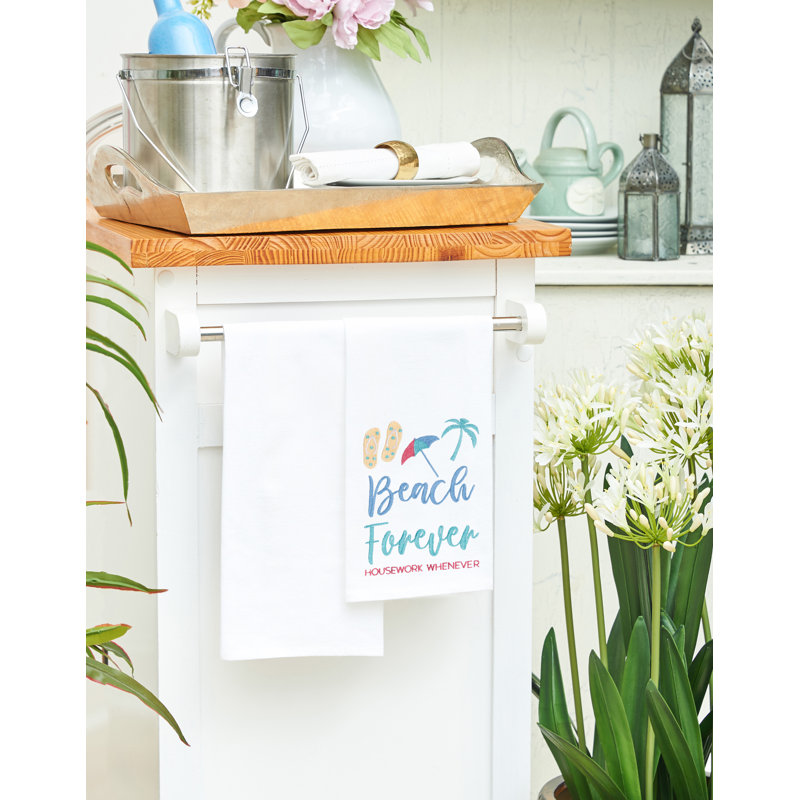 Beach Forever Embroidered Cotton Flour Sack Kitchen Towel