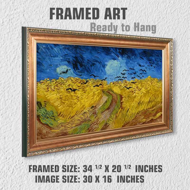 Wheatfield with crowsThe by Vicent Van Gogh The World Classic Art Reproductions,Framed Art for HomeDecor,Image Size:30x16 inches Luxurious Gold Embossing Framed Size:34.5x20.5 inchs