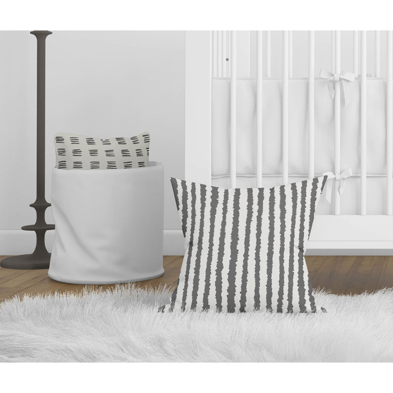 Coussin Long Gen, H 16 po x l 16 po, Ivoire / rayures gris anthracite