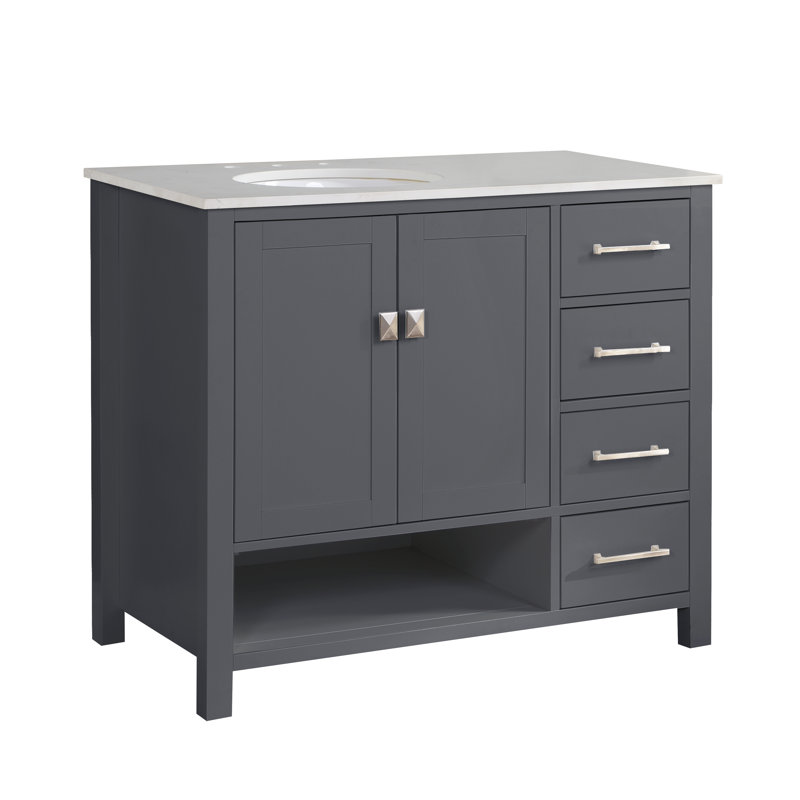 Skye 42'' Single Bathroom Vanity with Quartz Top, Gray