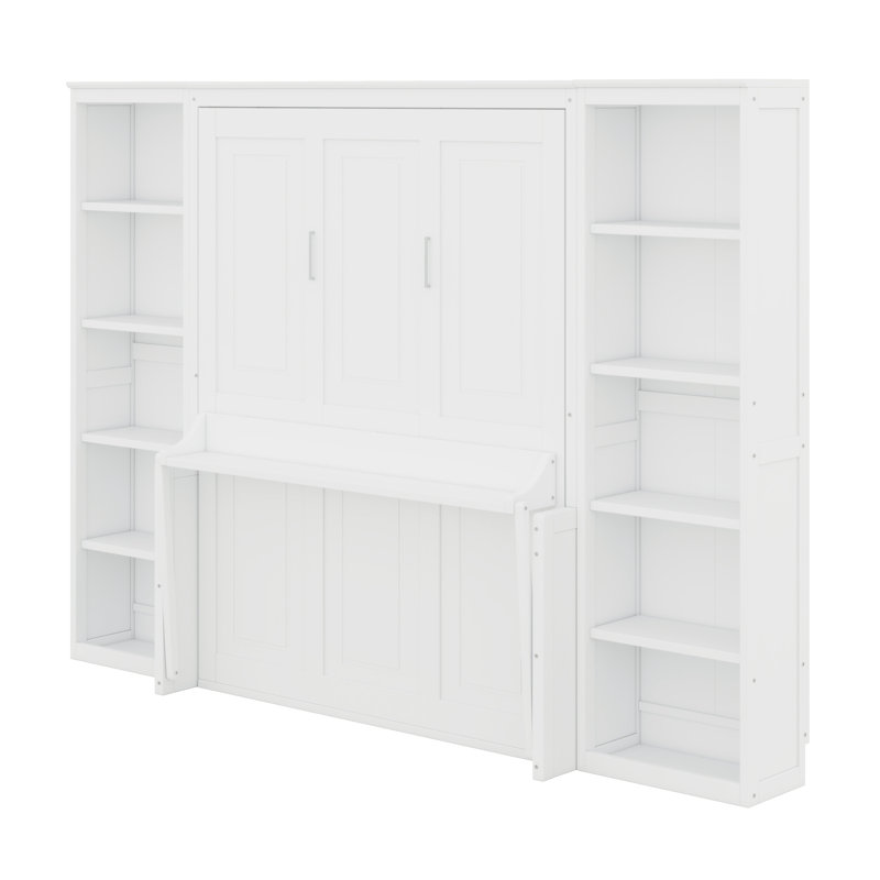 Lit escamotable peu encombrant avec bureau et tablettes, Grand lit