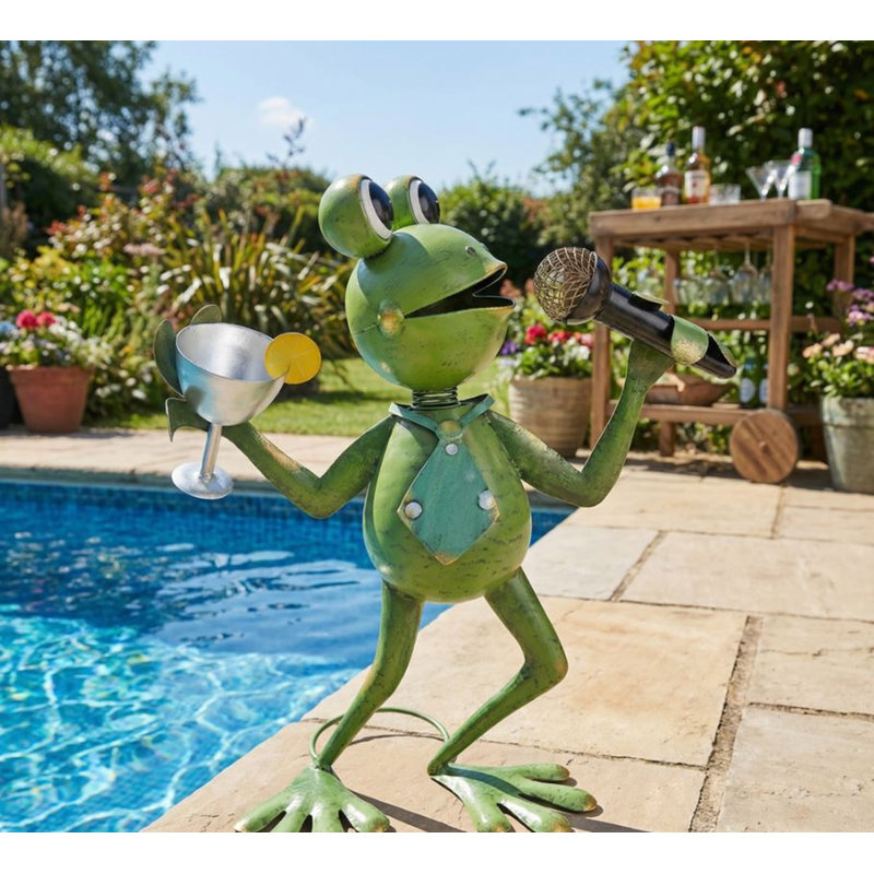 Statue de jardin grenouille chantante karaoké