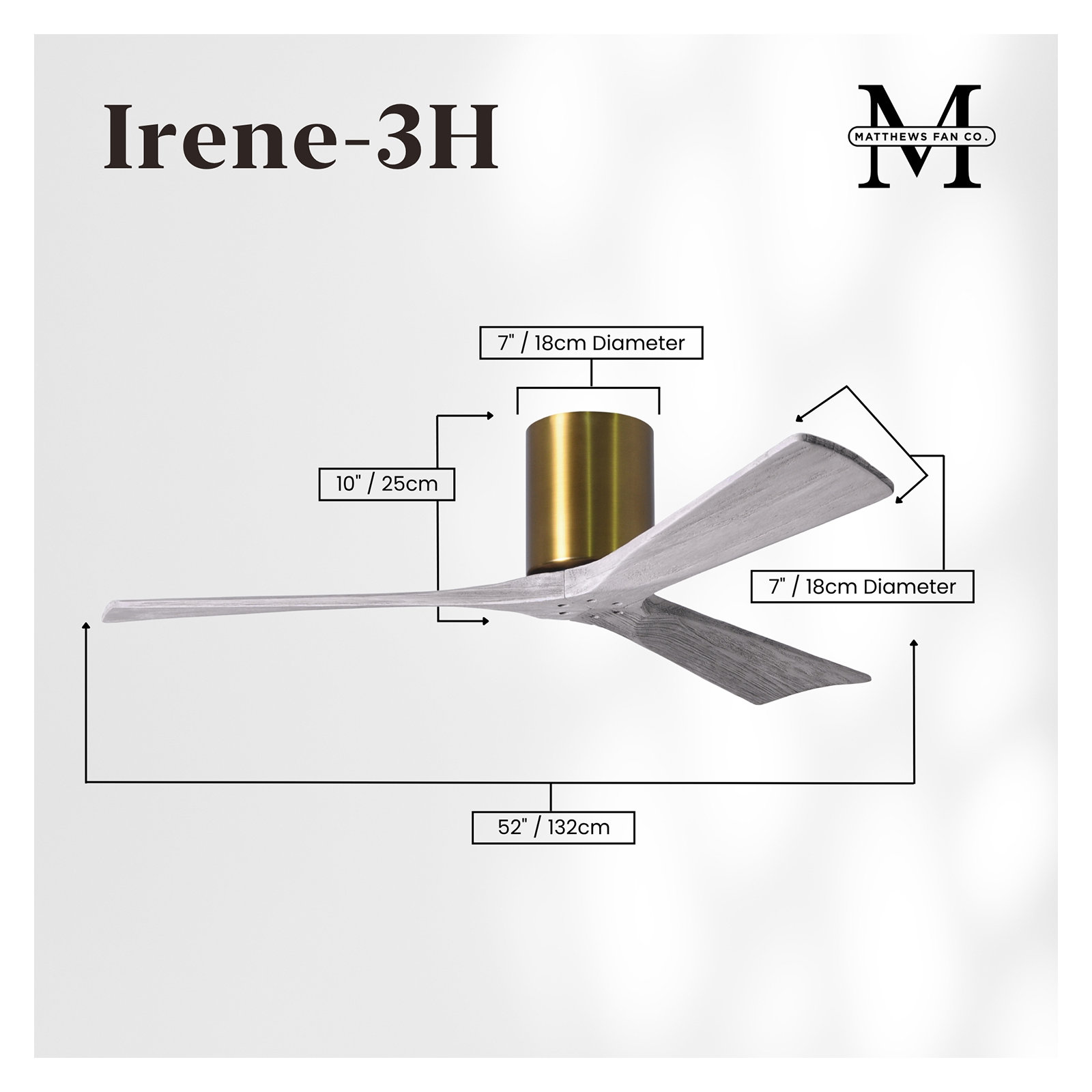 Olivier 3 Blade Ceiling Fan, Brushed Brass, Barn Wood Tone, 52"