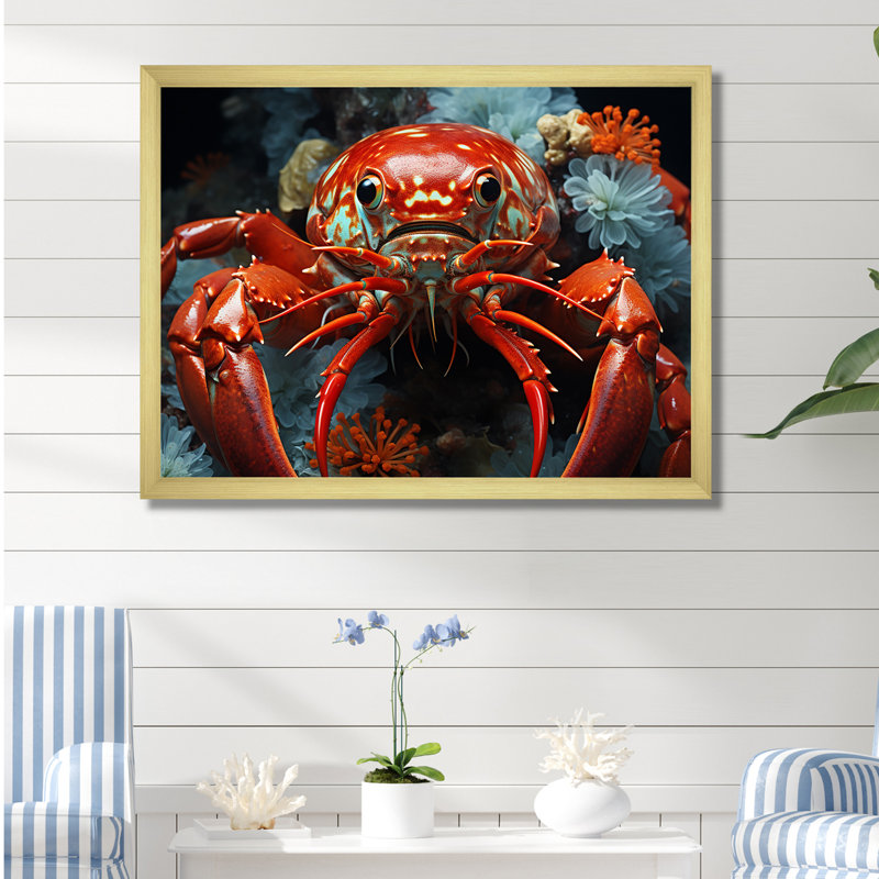 «Modern Modern Red Mantis Shrimp», reproduction sur toile, Cadre doré simple, H 12 po x l 20 po x P 1 po
