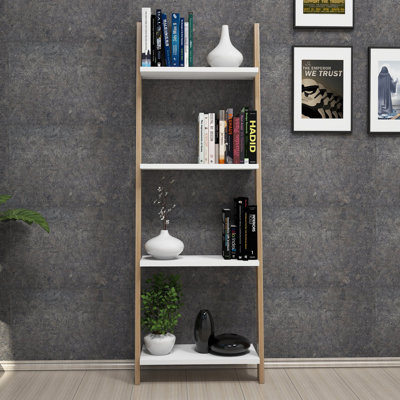 Modern Scandinavian Bookshelf with Numerous Shelves, White & Sapphire Color, 19.3 x 66.9 x 9.8 inches | 100% Melamine Coated Particle Board, Thickness: 0.7 inches | Wall-Mountable Design for Additional Storage & Style